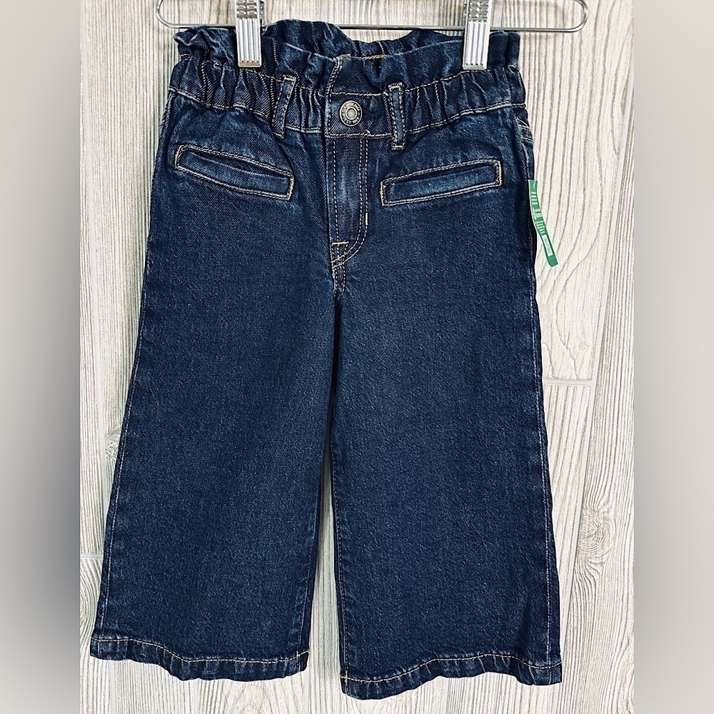 NWT! GAP WIDE LEG Ankle Jeans Size 4 Toddler Dark Denim Stride Pants Blue